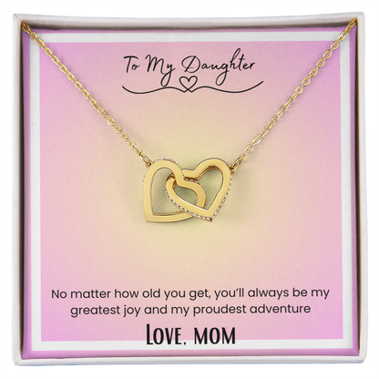To My Daughter, From Mom Interlocking Hearts Necklace