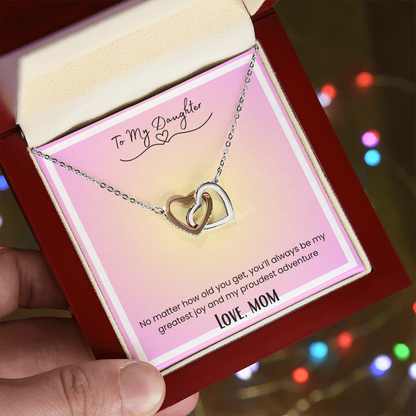 To My Daughter, From Mom Interlocking Hearts Necklace