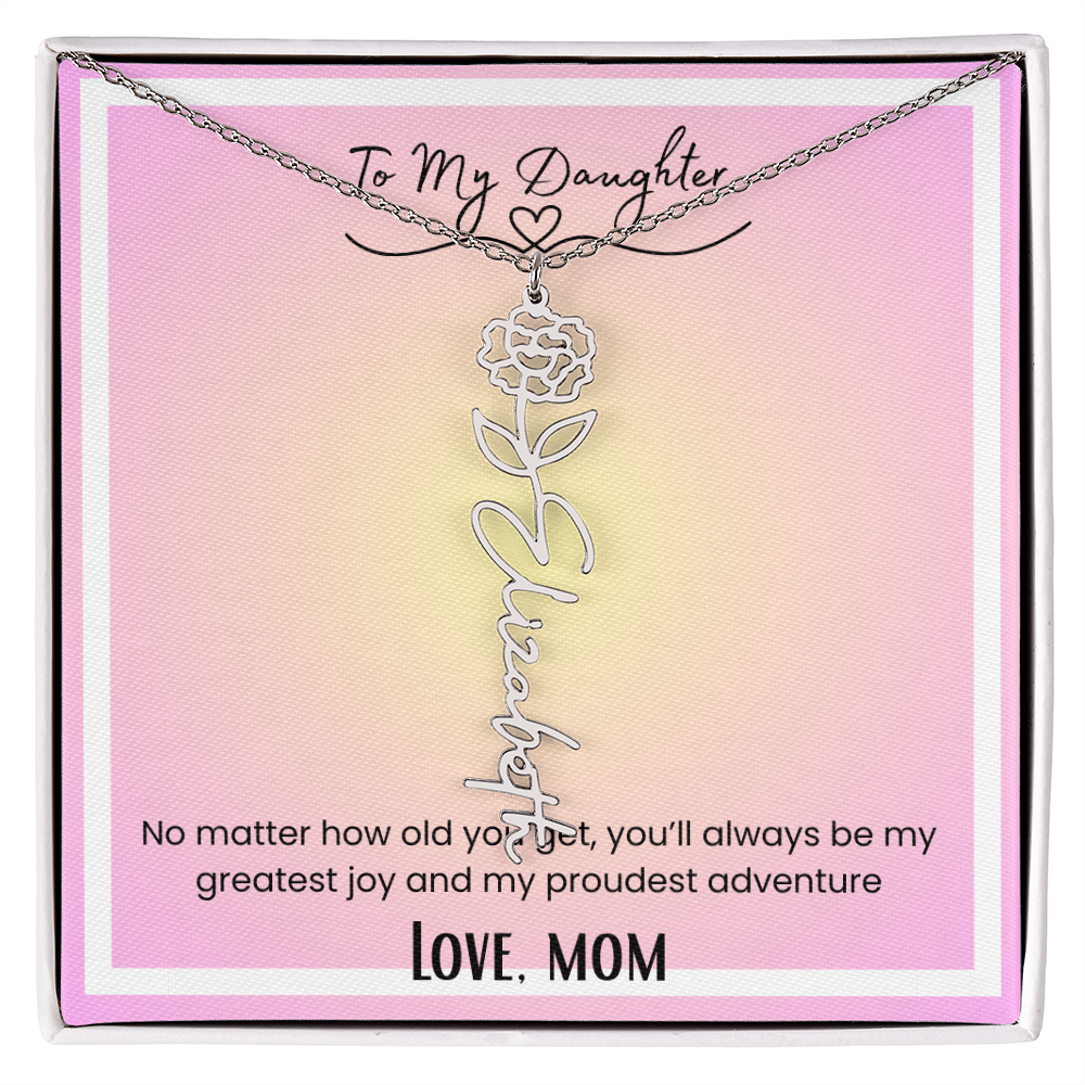 To My Daughter, Love Mom Flower Name Necklace