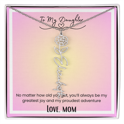 To My Daughter, Love Mom Flower Name Necklace
