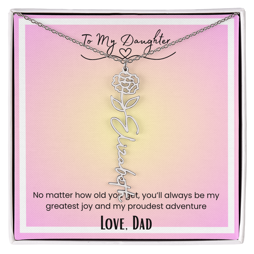 To My Daughter, Love Dad Flower Name Necklace