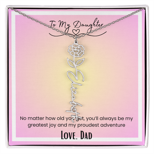 To My Daughter, Love Dad Flower Name Necklace