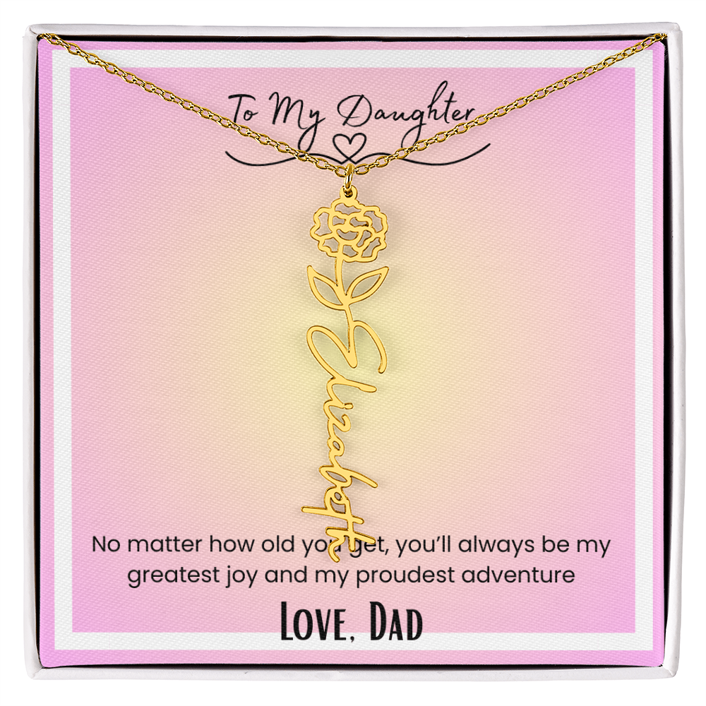 To My Daughter, Love Dad Flower Name Necklace