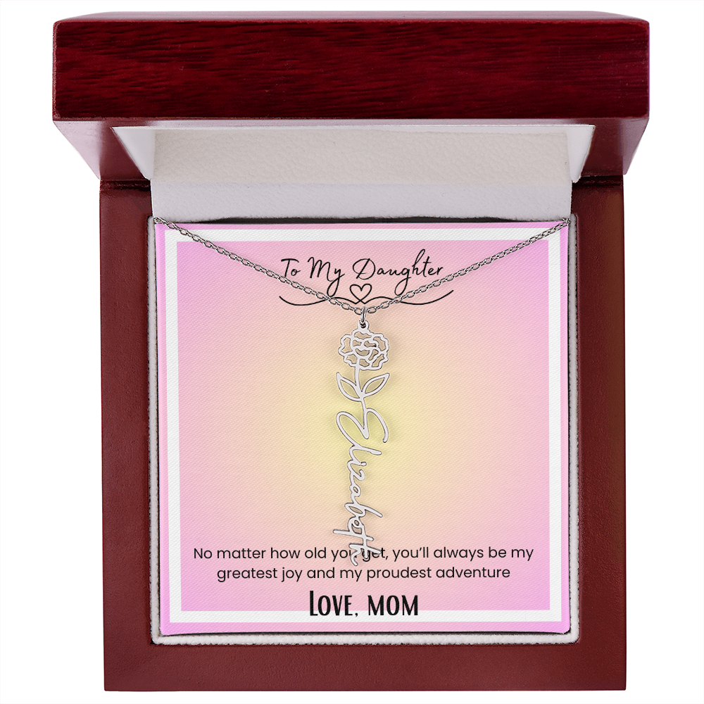 To My Daughter, Love Mom Flower Name Necklace
