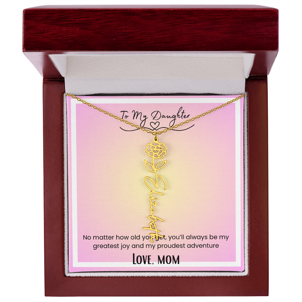 To My Daughter, Love Mom Flower Name Necklace