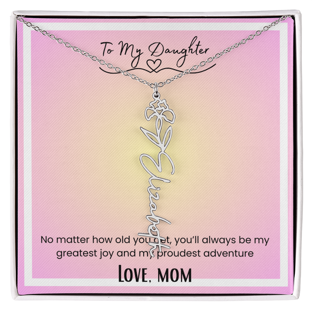 To My Daughter, Love Mom Flower Name Necklace