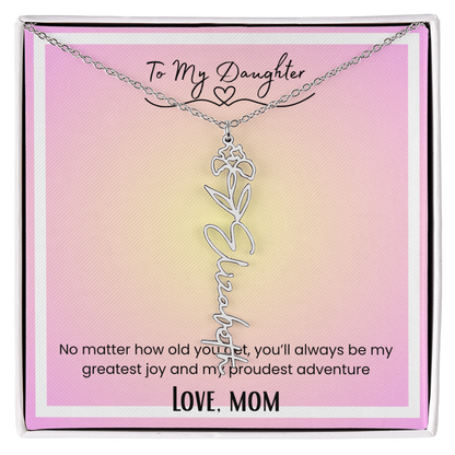To My Daughter, Love Mom Flower Name Necklace