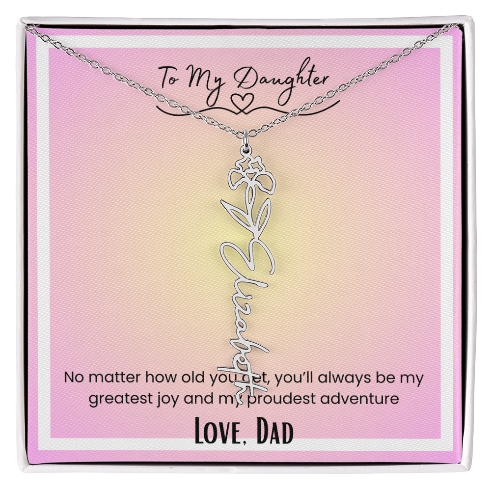 To My Daughter, Love Dad Flower Name Necklace
