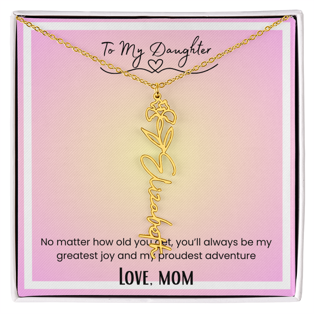 To My Daughter, Love Mom Flower Name Necklace