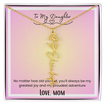 To My Daughter, Love Mom Flower Name Necklace