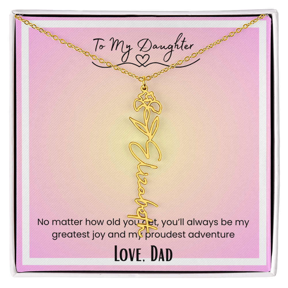 To My Daughter, Love Dad Flower Name Necklace