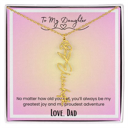 To My Daughter, Love Dad Flower Name Necklace