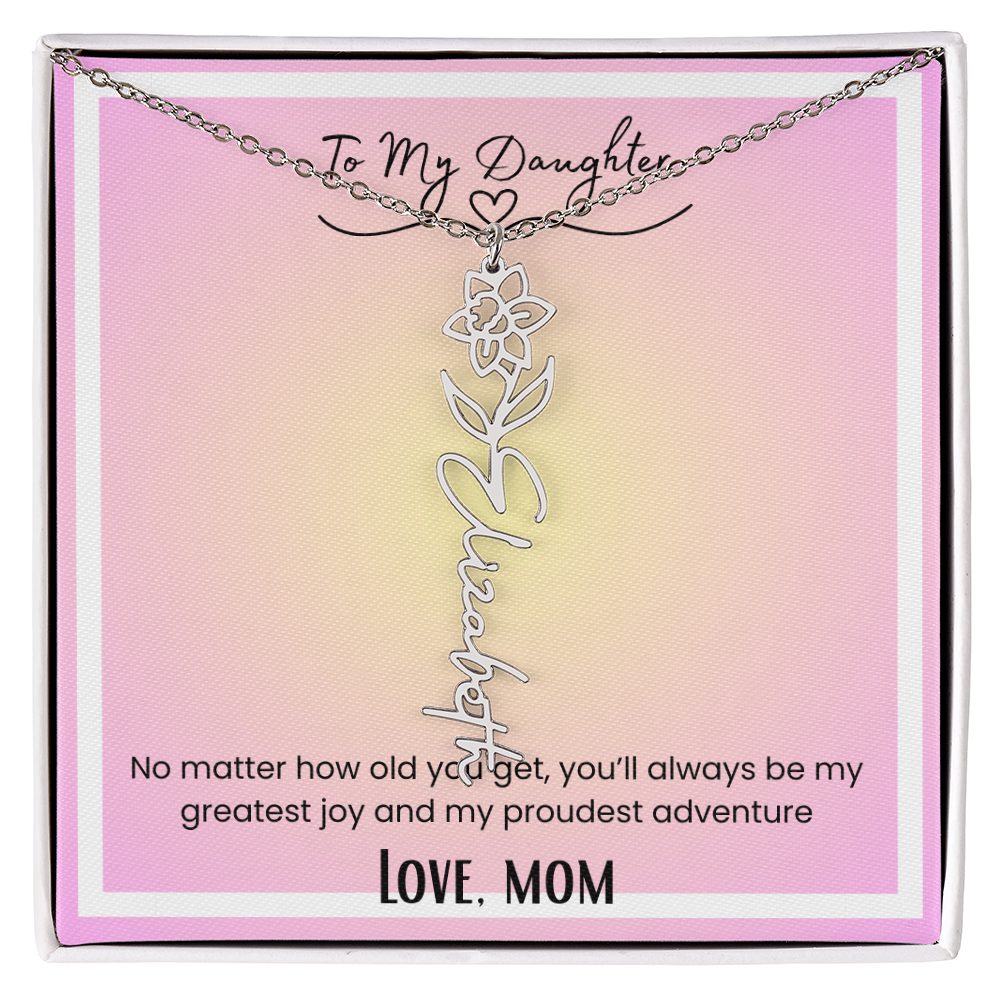 To My Daughter, Love Mom Flower Name Necklace