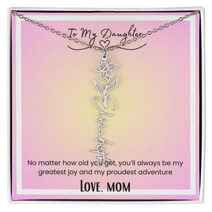 To My Daughter, Love Mom Flower Name Necklace