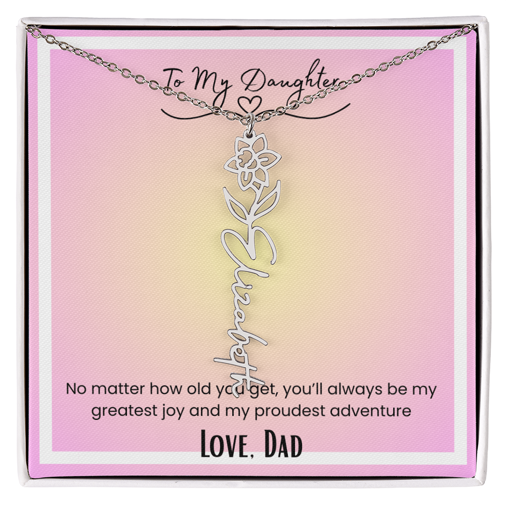 To My Daughter, Love Dad Flower Name Necklace