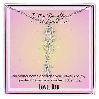 To My Daughter, Love Dad Flower Name Necklace