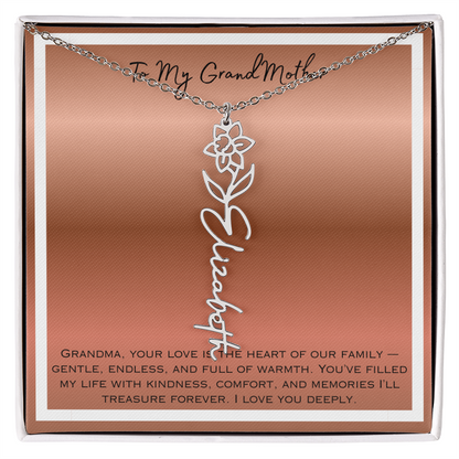 To My Grandmother Flower Name Necklace