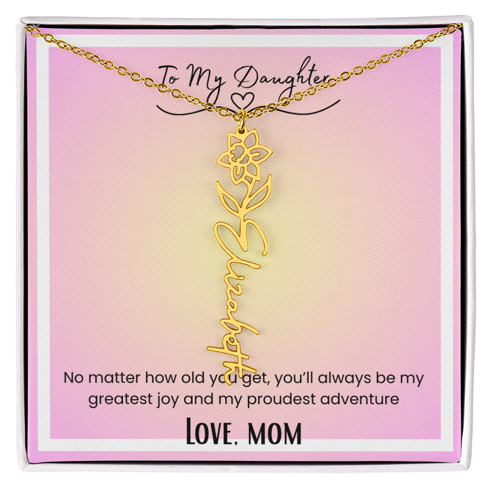 To My Daughter, Love Mom Flower Name Necklace
