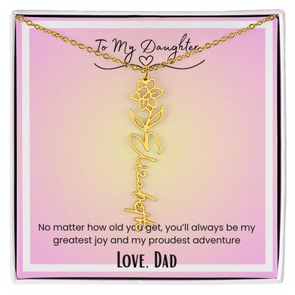 To My Daughter, Love Dad Flower Name Necklace