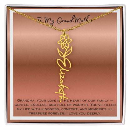 To My Grandmother Flower Name Necklace