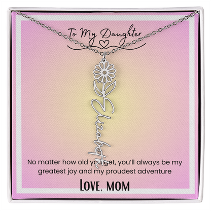 To My Daughter, Love Mom Flower Name Necklace