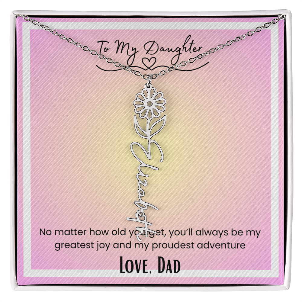 To My Daughter, Love Dad Flower Name Necklace
