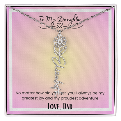 To My Daughter, Love Dad Flower Name Necklace
