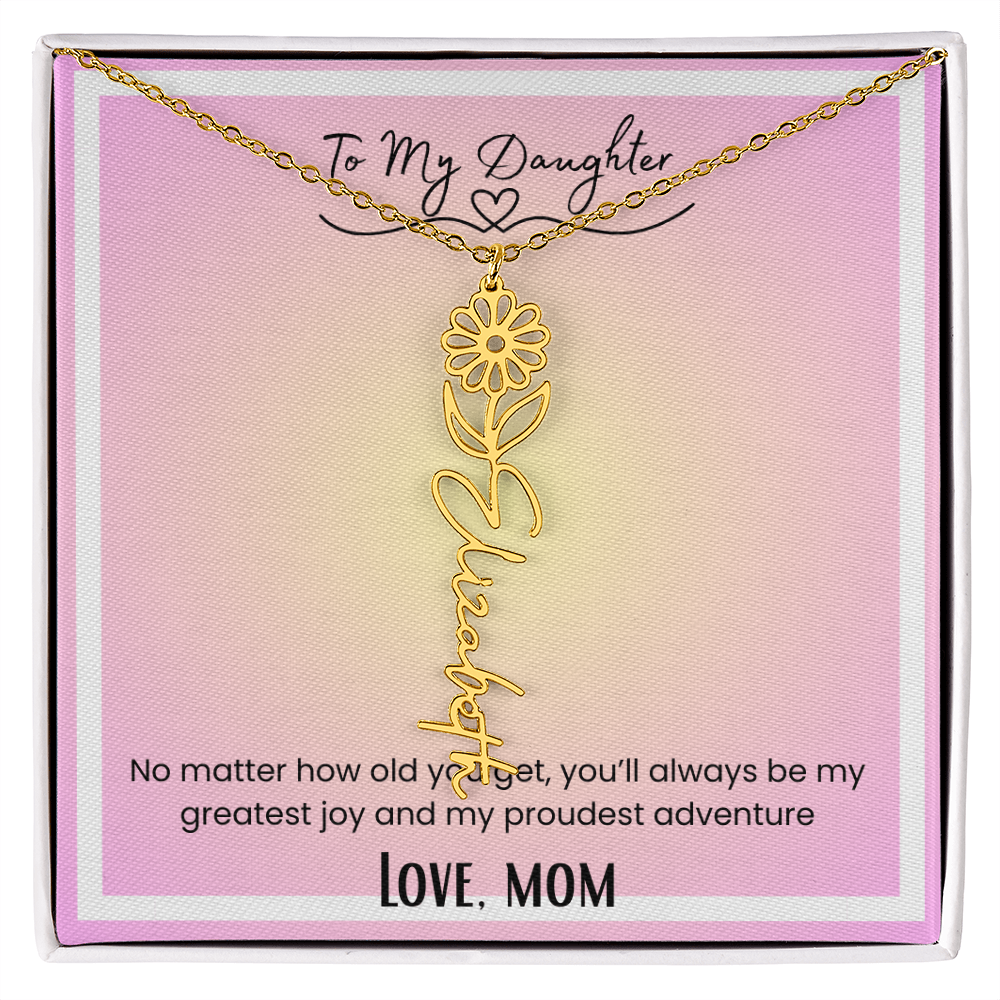 To My Daughter, Love Mom Flower Name Necklace