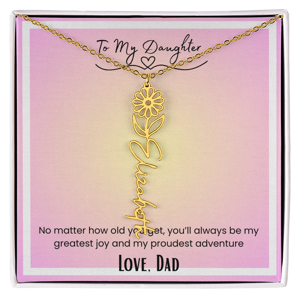 To My Daughter, Love Dad Flower Name Necklace
