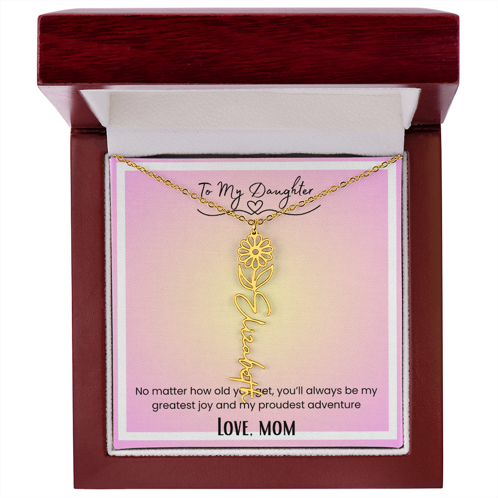 To My Daughter, Love Mom Flower Name Necklace