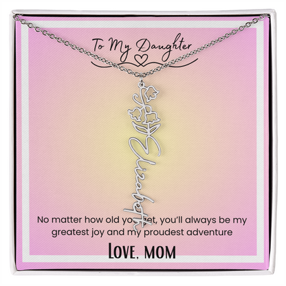 To My Daughter, Love Mom Flower Name Necklace