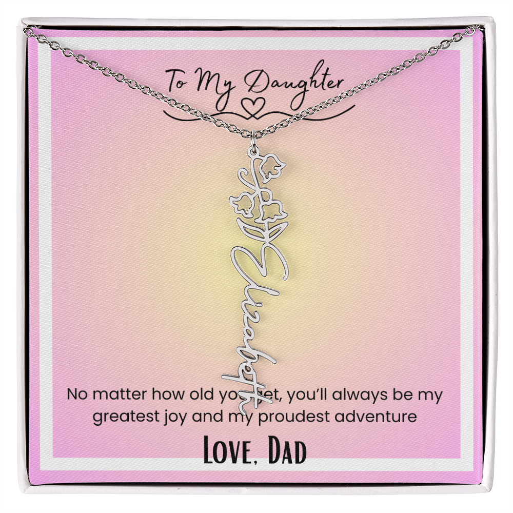 To My Daughter, Love Dad Flower Name Necklace