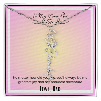 To My Daughter, Love Dad Flower Name Necklace