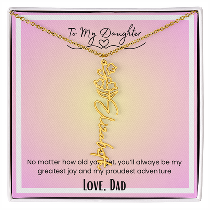 To My Daughter, Love Dad Flower Name Necklace
