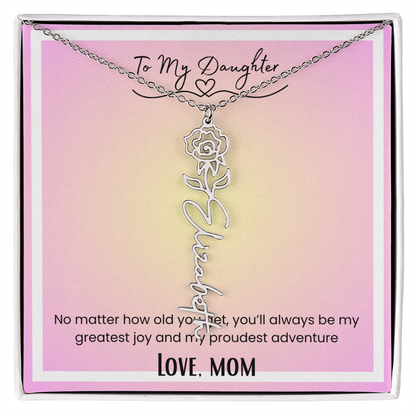 To My Daughter, Love Mom Flower Name Necklace