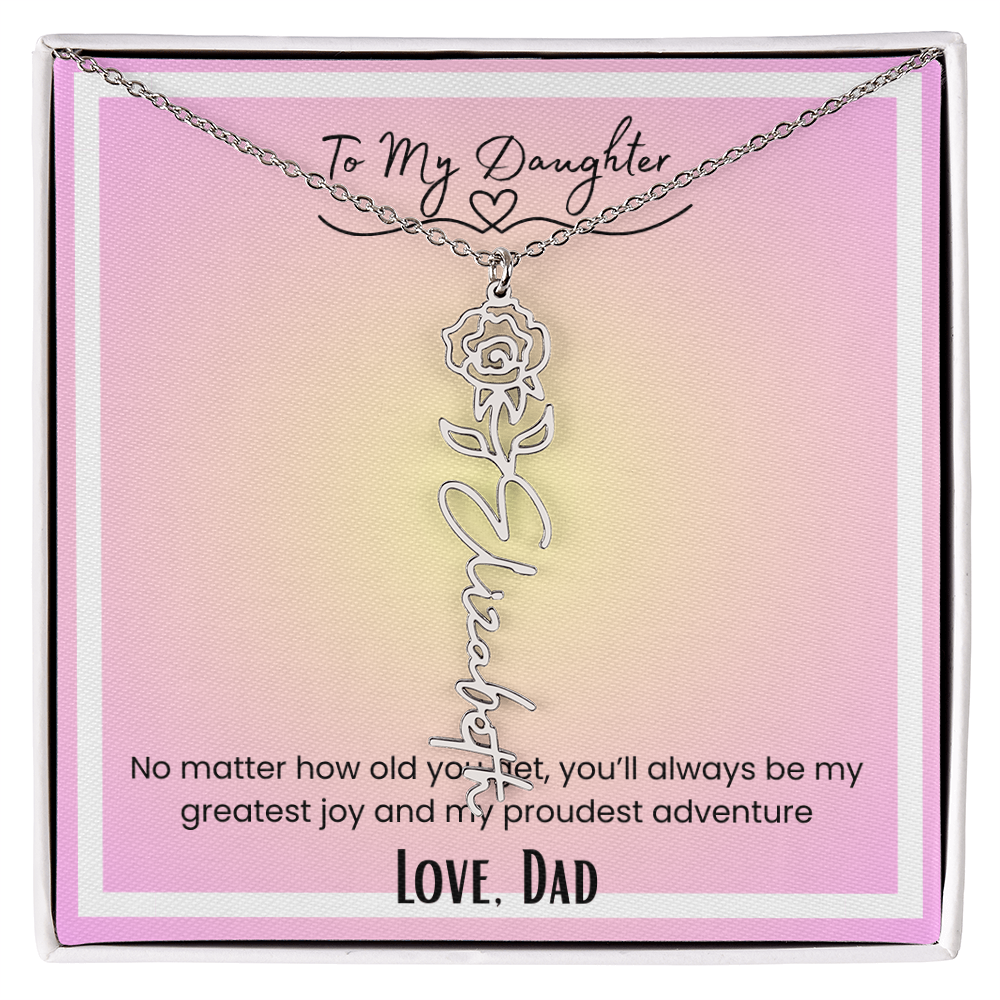 To My Daughter, Love Dad Flower Name Necklace