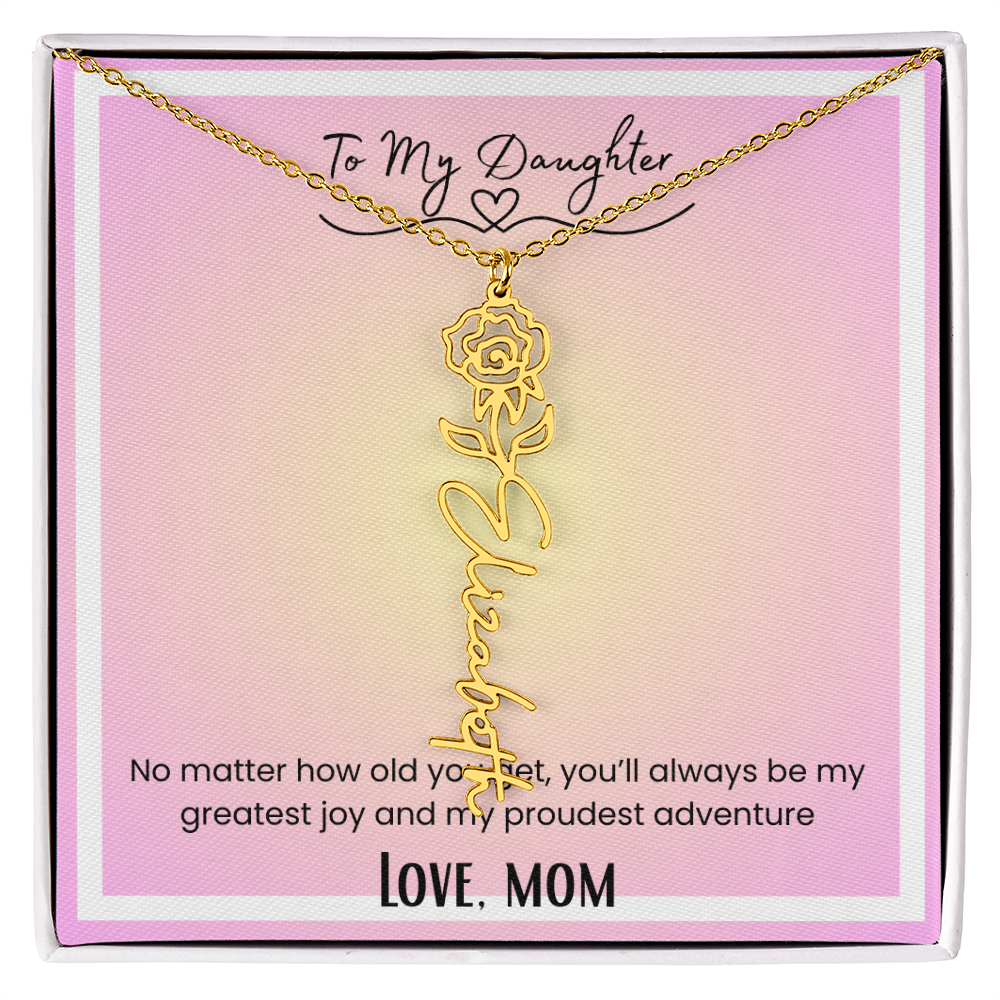 To My Daughter, Love Mom Flower Name Necklace