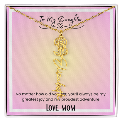 To My Daughter, Love Mom Flower Name Necklace