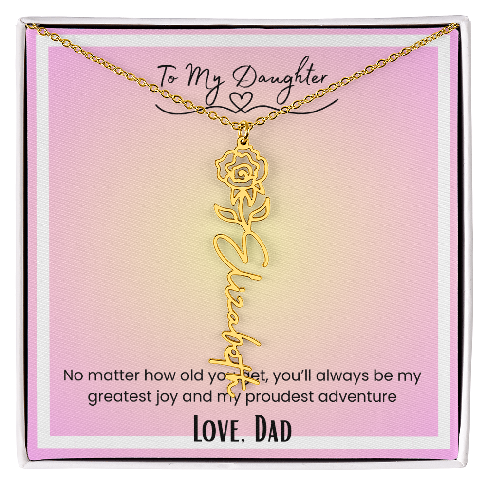 To My Daughter, Love Dad Flower Name Necklace