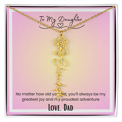 To My Daughter, Love Dad Flower Name Necklace