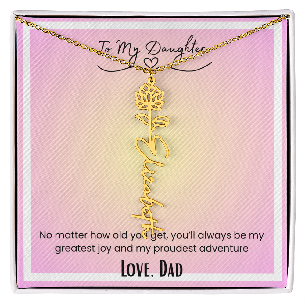 To My Daughter, Love Dad Flower Name Necklace