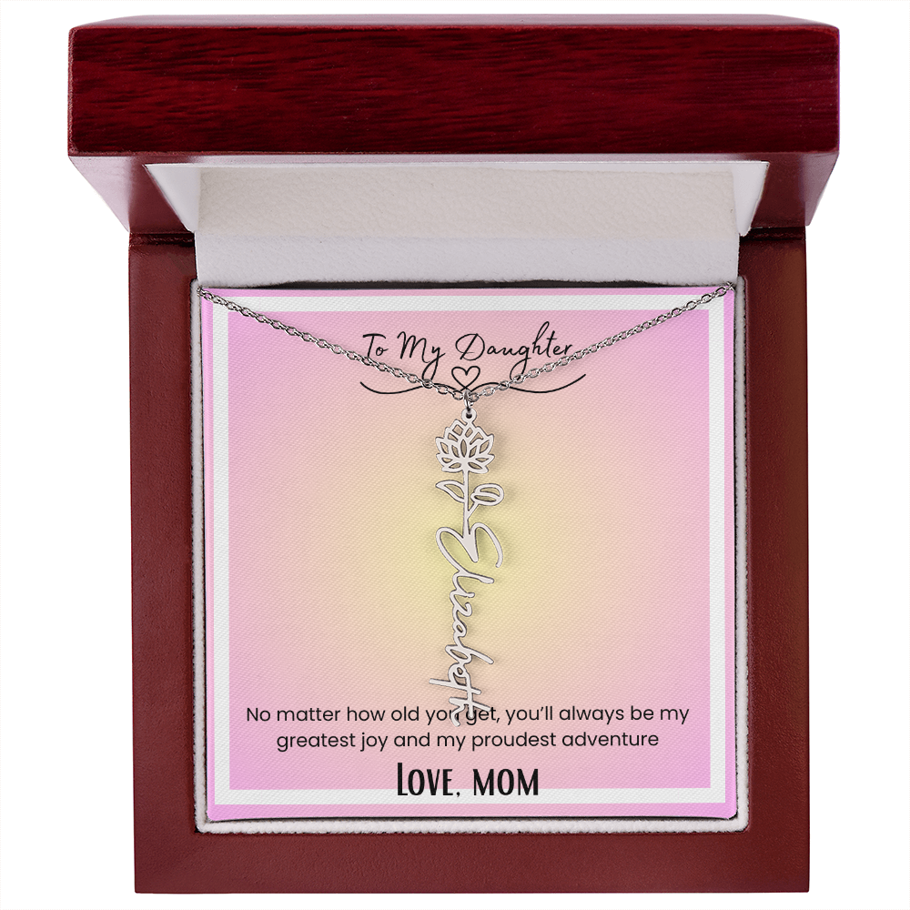 To My Daughter, Love Mom Flower Name Necklace