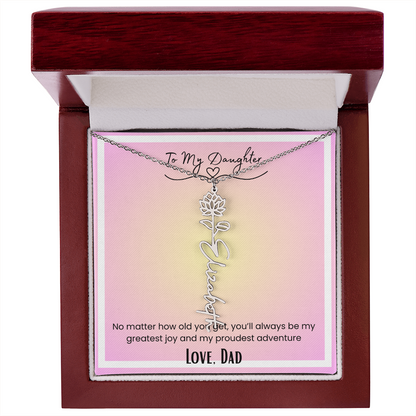 To My Daughter, Love Dad Flower Name Necklace