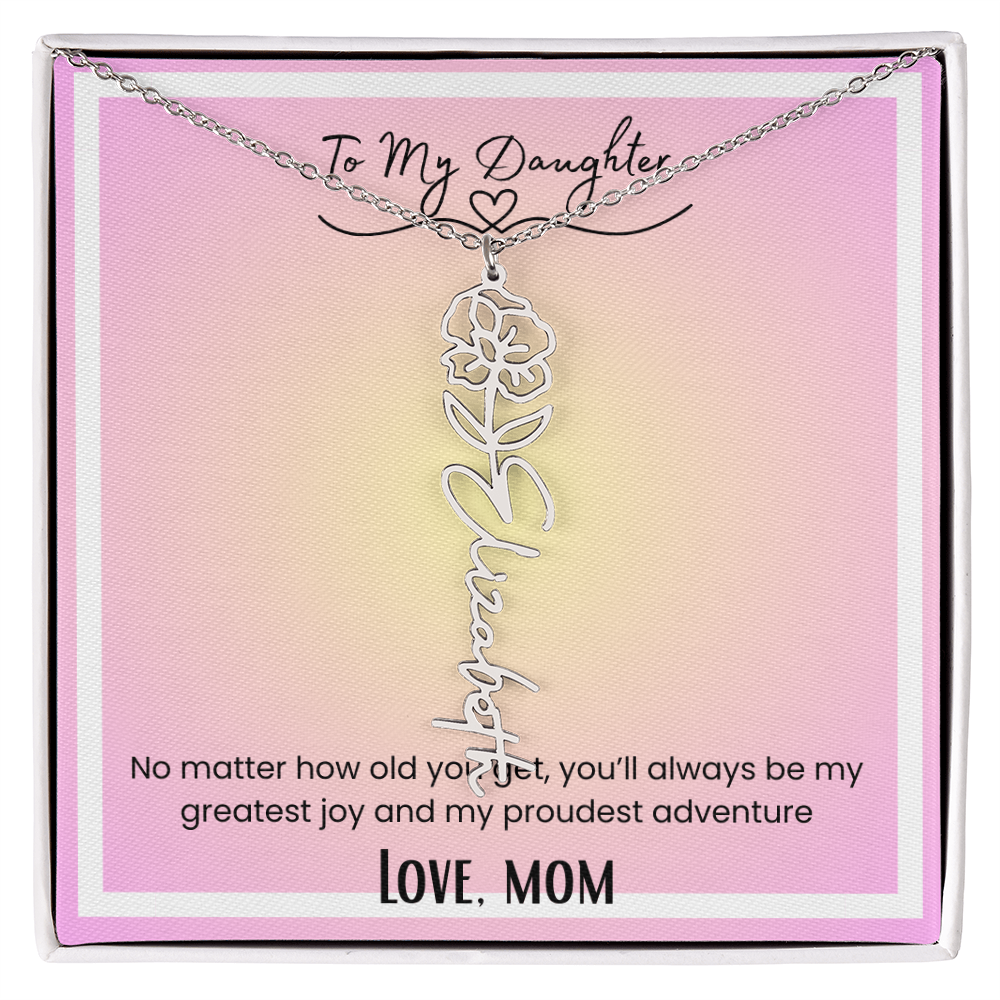 To My Daughter, Love Mom Flower Name Necklace