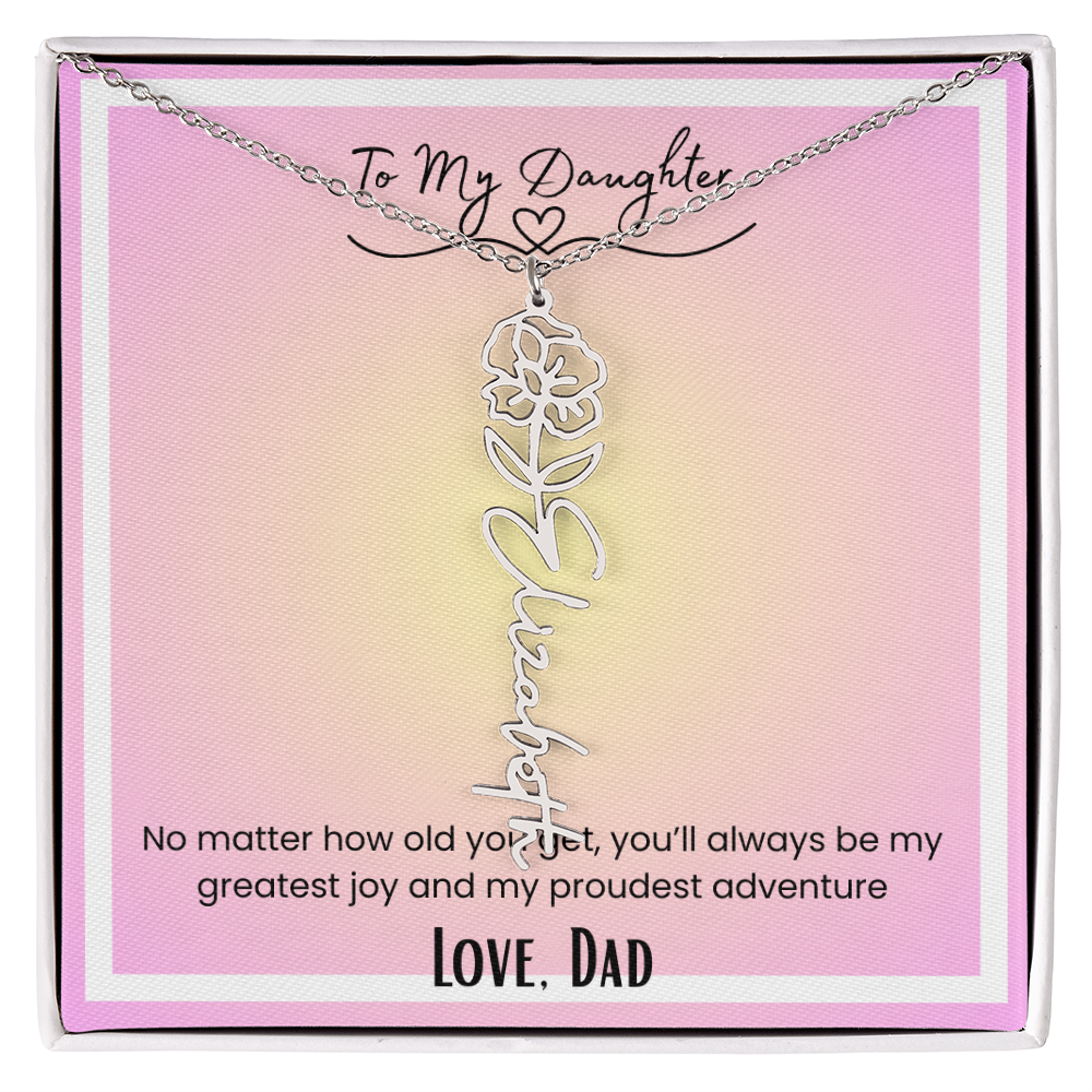 To My Daughter, Love Dad Flower Name Necklace