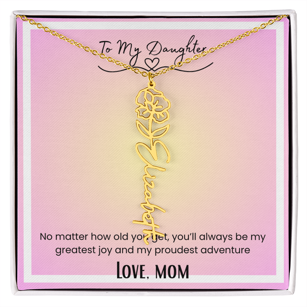 To My Daughter, Love Mom Flower Name Necklace