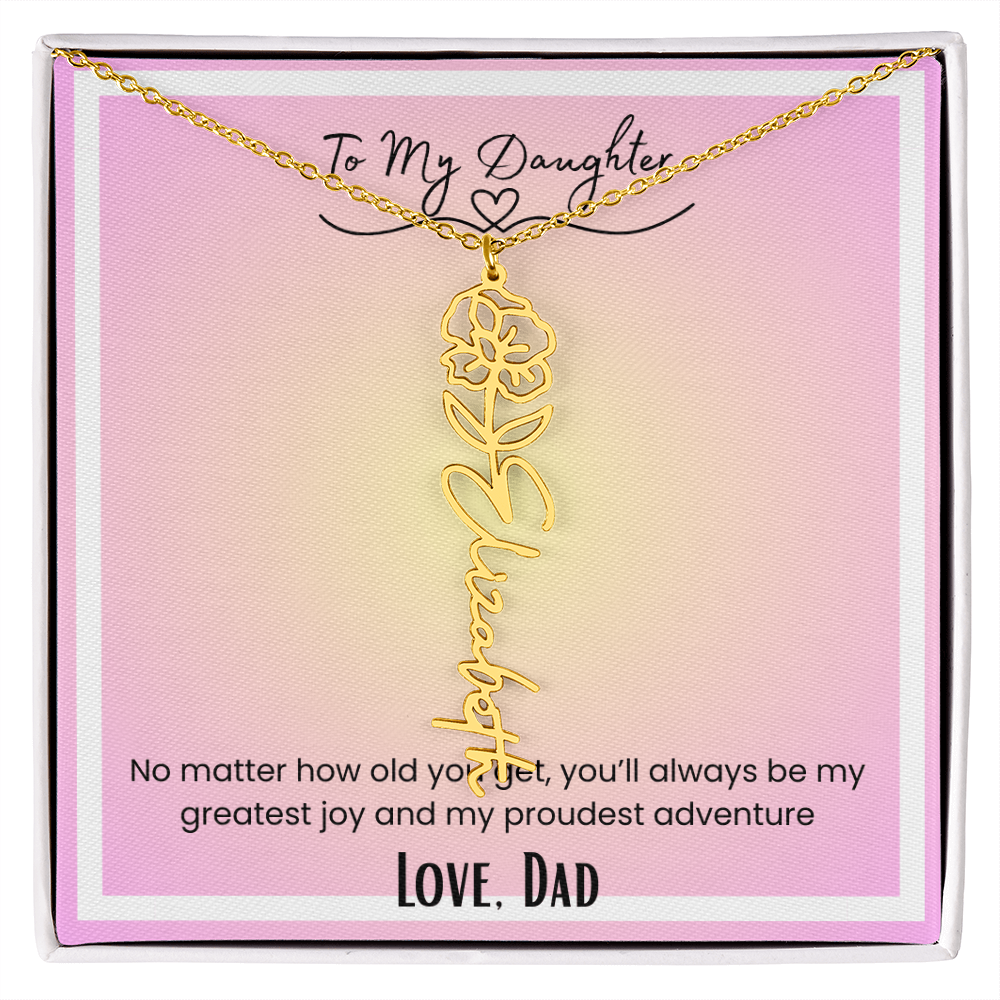 To My Daughter, Love Dad Flower Name Necklace