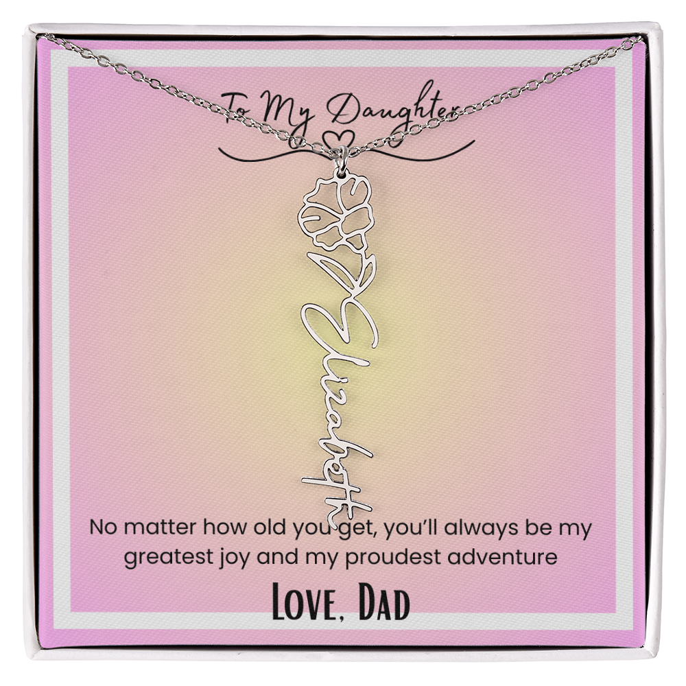 To My Daughter, Love Dad Flower Name Necklace