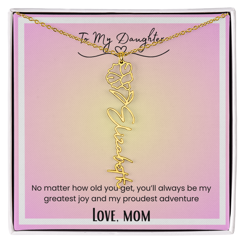To My Daughter, Love Mom Flower Name Necklace