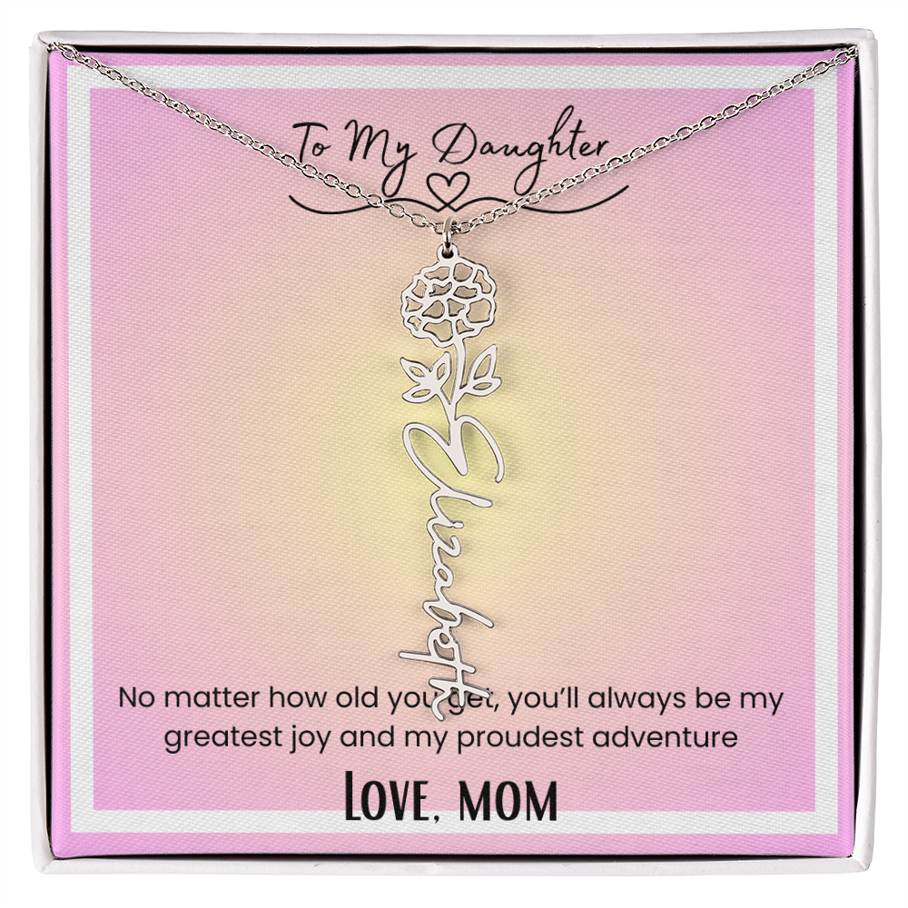 To My Daughter, Love Mom Flower Name Necklace